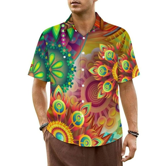 Trippy Hippie Beach Shirt Man Light Green and Retro Casual Shirts Hawaiian Short Sleeve S