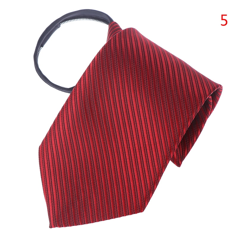 Men's Lazy Zipper Necktie Solid Striped Casual Business Wedding Zip Up Neck Ties