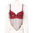 thumbnail image 7 of TiaoBug Women's Belly Dance Costume Sequins Tassels Adjustable Bra Tops Bollywood Dancewear Red-A One Size, 7 of 7