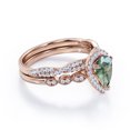 thumbnail image 3 of JeenMata Art Deco Filigree Milgrain - 1.5 Carat Almond Shaped Druzy Scenic Moss Green Agate and Moissanite - Halo Pave Crossover Wedding Set - 18K Rose Gold Plating over Silver, 3 of 7