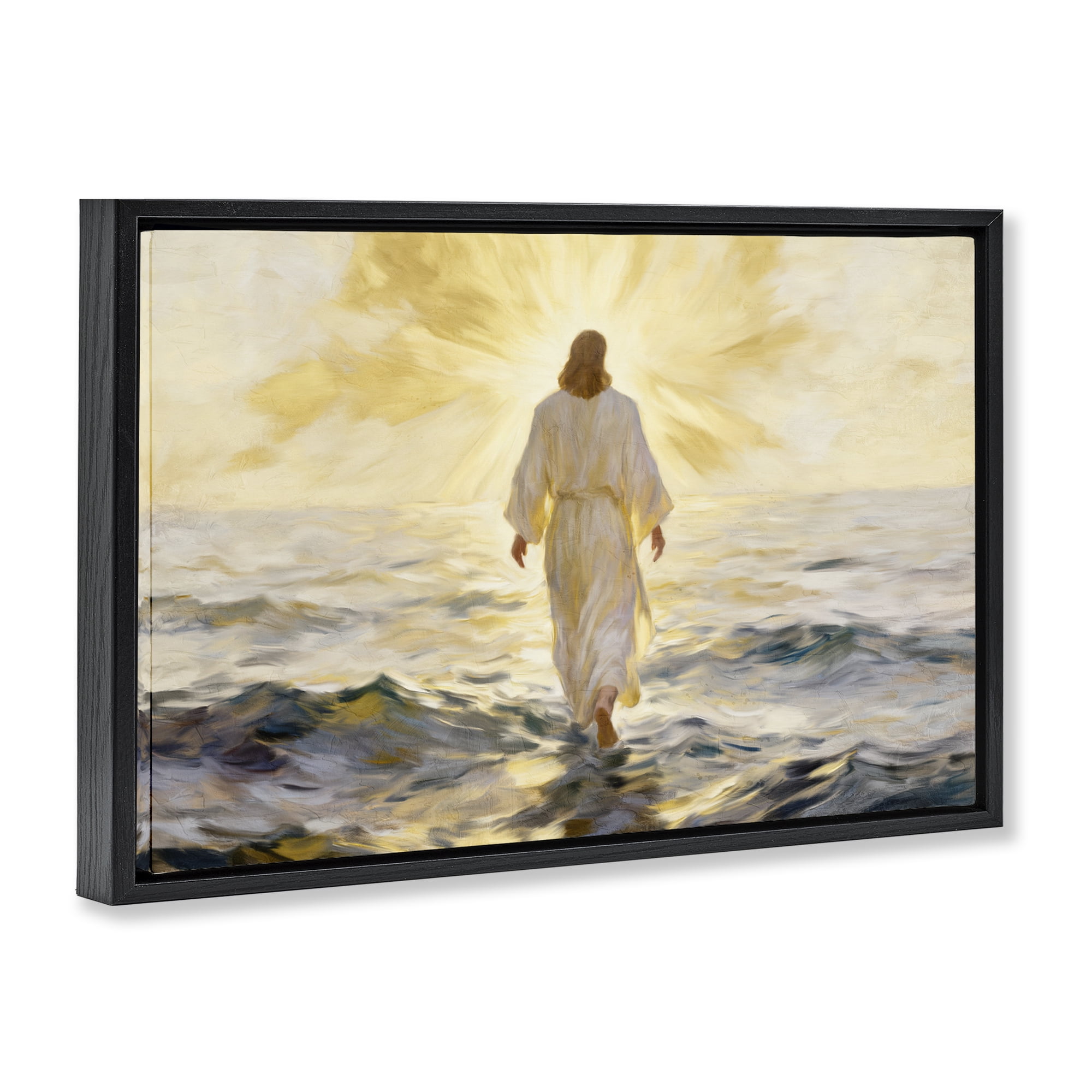 Stupell Industries Golden Walk Spiritual Figure Black Framed Floater Canvas Wall Art, design by Kim Allen