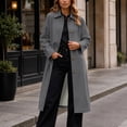 thumbnail image 4 of cocolona Womens Trench Coat Open Front Button Down Lapel Lined Overcoat LightWeight Trendy Fall Winter Solid Color Long Coat, 4 of 7