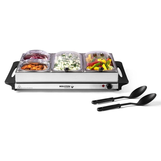 BUFETERA Electrica HOLSTEIN CON 4 CHAROLAS Y 2 CUCHARAS ACERO INOX
