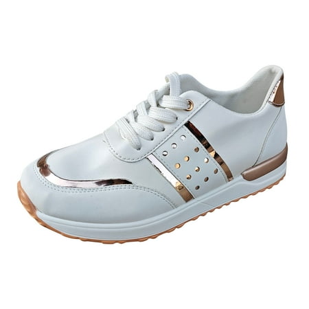

Pyhlmscde Womens Sneakers Summer Trainers Ladies Fashion Color Blocking Round Toe Lace Up Tennies Shoes Flat Heel Casual Sports Shoes