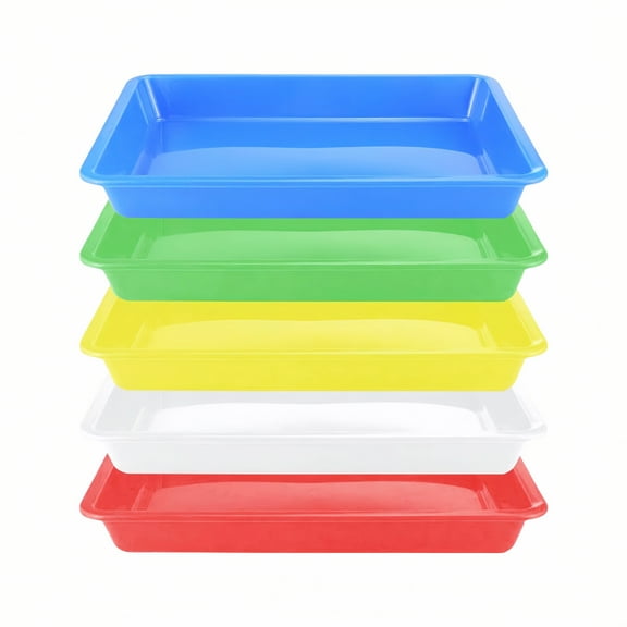 5 Pack Stackable Plastic Tray Serving Trays Art Trays – 5-Color Craft Organizer for DIY, Painting, Jewelry & Office Supplies (9.6x7inch)