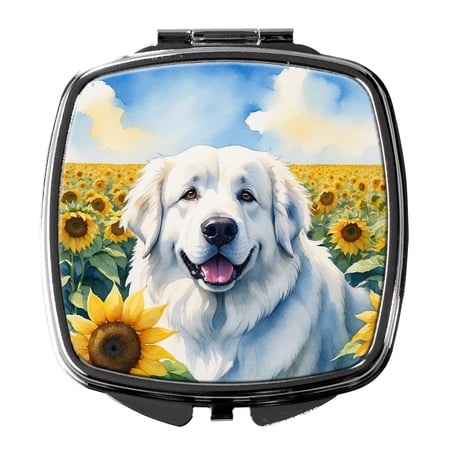 Great Pyrenees in Sunflowers Compact Mirror 2.75 in x 3 in