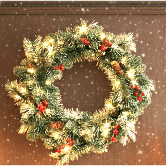 22-Inch Light Pine Christmas Wreath with Cones and Berries – Artificial Holiday & Seasonal Décor for Home, Door, and Wall