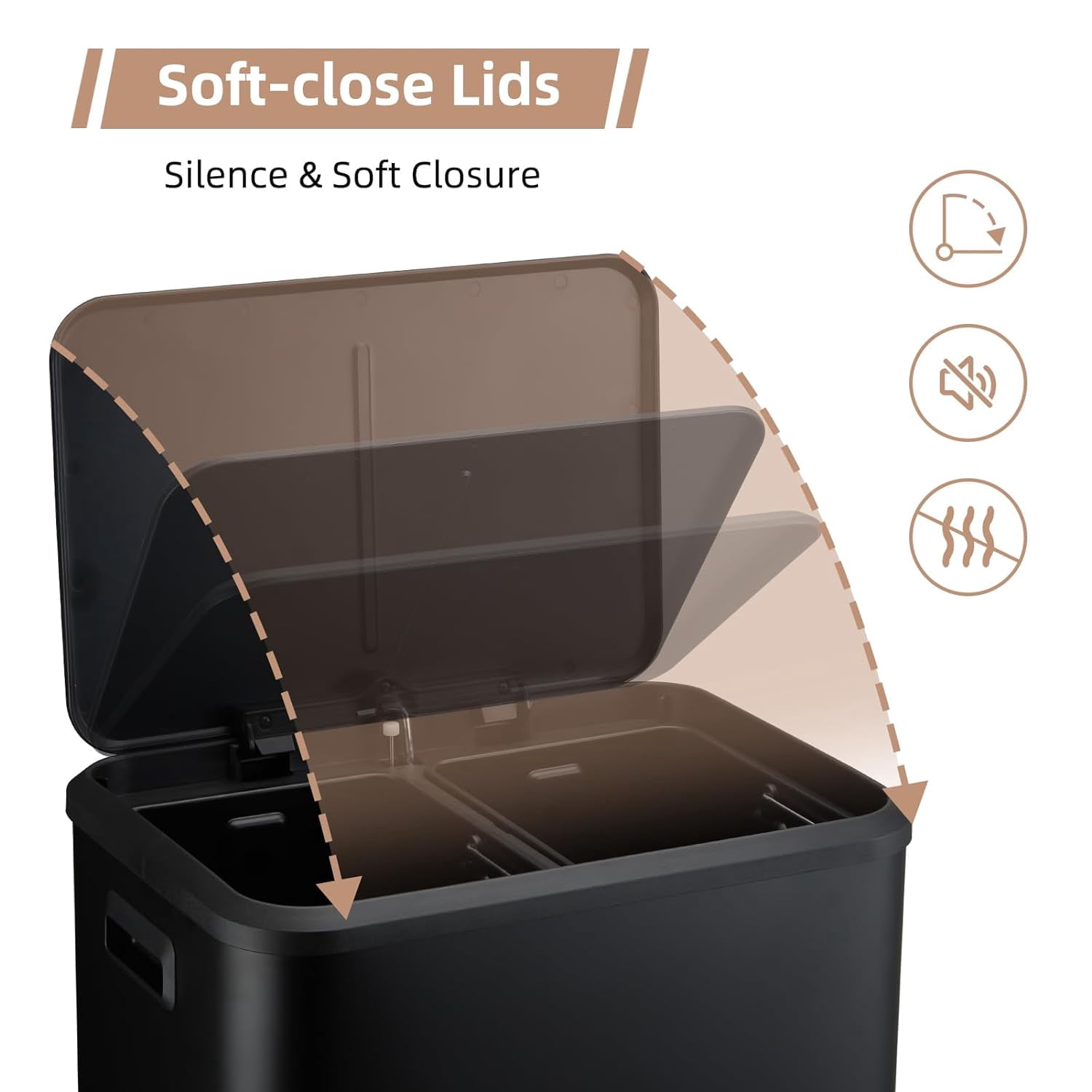 Dual Trash Can for Recycling and Trash,2 x 4 Gal Garbage Can for Kitchen,Metal 30-Liter Dual Compartment Step Trash Can,Removable Liner Buckets