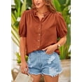thumbnail image 5 of PRETTYGARDEN Women's Summer Button Down Shirts Short Lantern Sleeve V Neck Cotton Cute Dressy Casual Ladies Tops Blouses, 5 of 6
