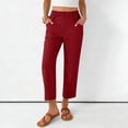thumbnail image 2 of Lumtrix Cotton Linen Pants for Women 2026 Summer Drawstring High Waisted Capri Wide Leg Beach Vacation Trousers with Pockets Wine L, 2 of 7