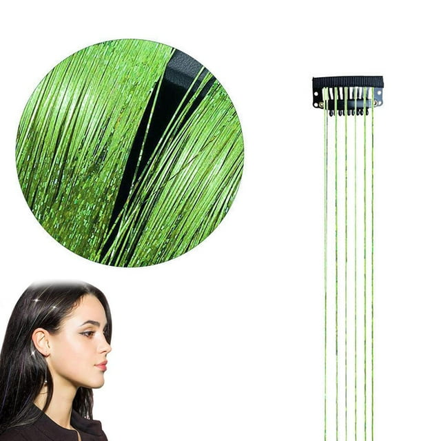 50cm Synthetic Sparking Shiny Hair Tinsel Hair Extensions Hair Clip Extensions