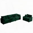 thumbnail image 4 of Modern Green Corduroy Sectional Sofa Set (3-Seater & 1-Single Seater with 2 Arm & 4 Throw Pillows), 4 of 19
