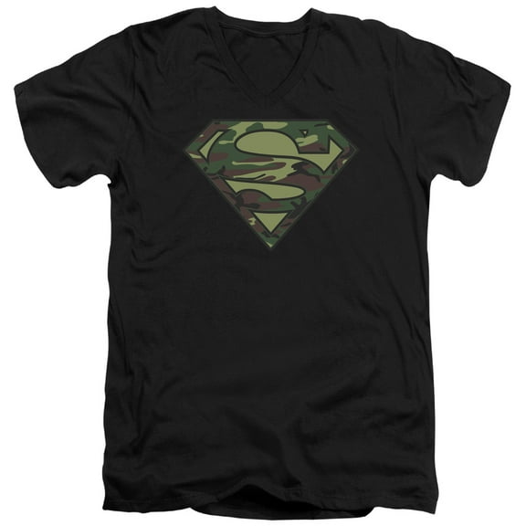 Superman Camo Logo Adult V-Neck T-Shirt Black
