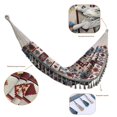 thumbnail image 2 of Nordic-Inspired Retro Geometric Canvas Hammock with Petal Detailing - Extra Wide, Portable Outdoor Hammock for Camping & Relaxation, Includes Hanging Ropes, Stylish Design for Garden & Picnic Use, 2 of 6