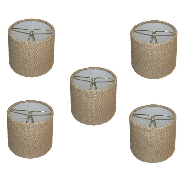 Set of Five 6 Inch European Drum Style Chandelier Lamp Shade Mini Shade Natural Burlap Fabric (6inch)