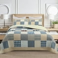 thumbnail image 4 of Cozy Line Home Fashions Cozy Line Tattersall Blue Tan Tartan Plaid Patchwork 3 Piece Quilt Bedding Set King, 4 of 7