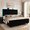 Black, variant on Queen Size Bed Frame, 50" Tall Adjustable Headboard, Velvet Upholstered Platform Bed with LED Lights & Charging Station,Heavy Duty Metal Frame, No Box Spring Needed, White
