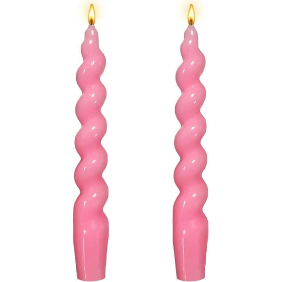 MISSUNNY Spiral Taper Dinner Candles - Conical Stick Candles, H 7.5inch, Unscented, Aesthetic Candle, 3/4 Taper Candles, Long Votive Candles,Christmas Giftt,Chime Candles (2pcs, Pink)