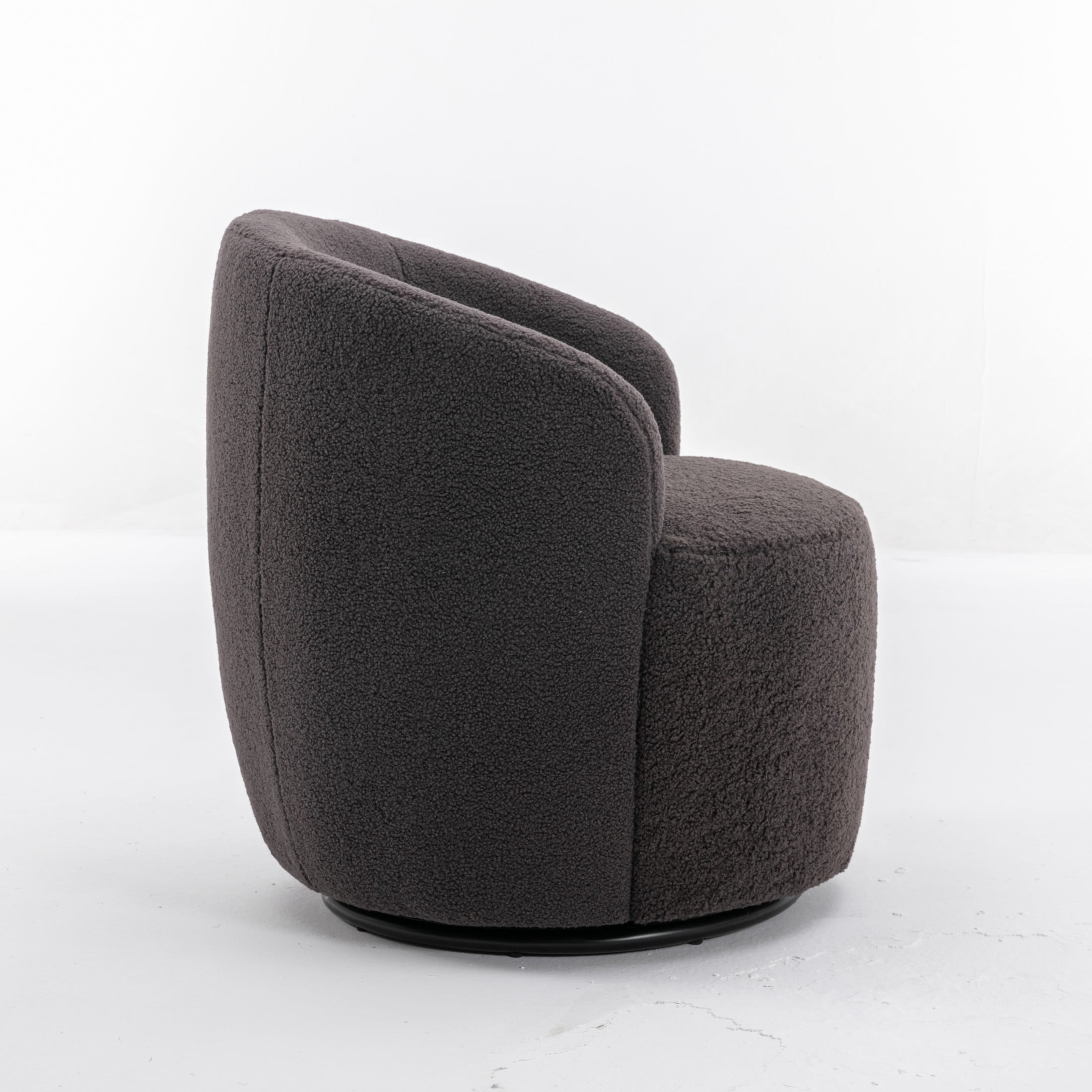 Noble House Arissa 26" Teddy Ergonomic Barrel Armchair, Swivel Reading Chair with Metal Base for Living Room, Dark Gray
