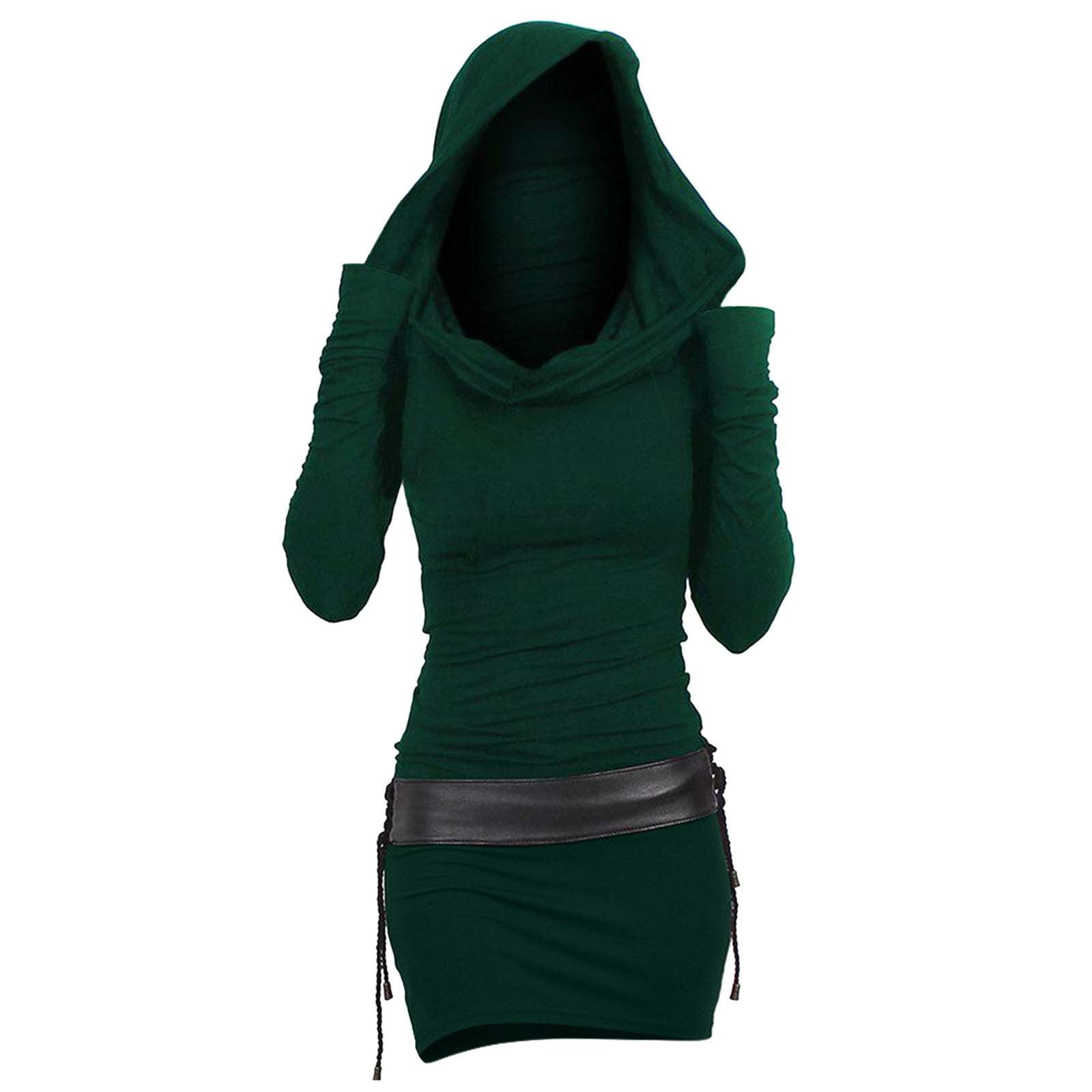 hotojiny Hoodie Mini Dress for Women Comfy Ruched Vintage Party Dresses Fashion Long Sleeve Bodycon Pencil Dress
