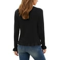 thumbnail image 4 of vigerkar Womens Casual Ruffle Cardigan Sweaters Button Up Crew Neck Long Sleeve Sweater Cute Soft Knit Tops (Black, M), 4 of 7