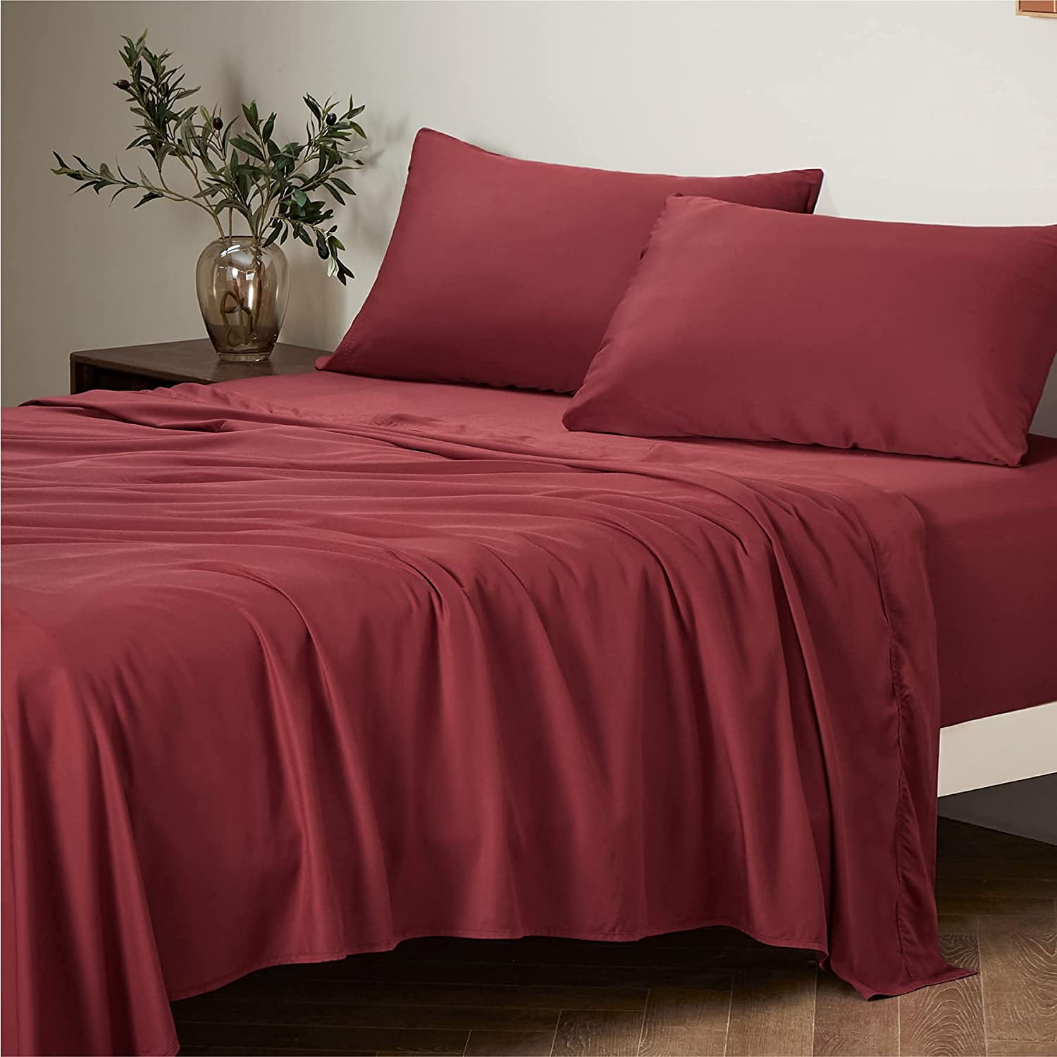 Bedding Collection 1900 Count Sheet Set Fitted 15" Deep Pocket Burgundy Solid 