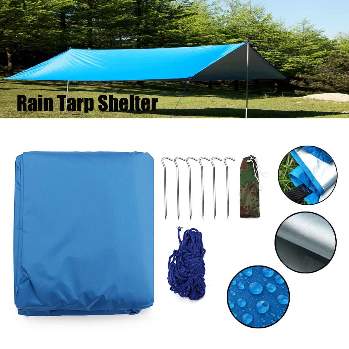 10x10ft Outdoor Rain Tarp Shelter Waterproof Camping Tent Tarp Sun