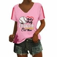 thumbnail image 2 of Pink Womens Blouses Women's Baseball Season Solid Color Sports Top V Neck Loose Short Sleeved Shirt Ladies Tops and Blouses, 2 of 6