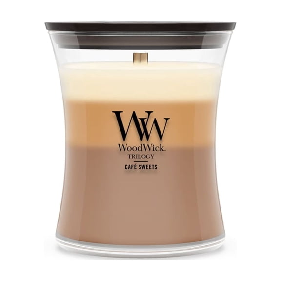 WoodWick Medium Hourglass Trilogy Scented Candle, Café Sweets, 9.7 oz