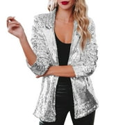 LowProfile Jacket Coats for Women Plus Size Long Sleeve Casual Tops Sequins Blazer Sequin Glitter Party Shiny Lapel Rave Outerwear Winter Fall Coat