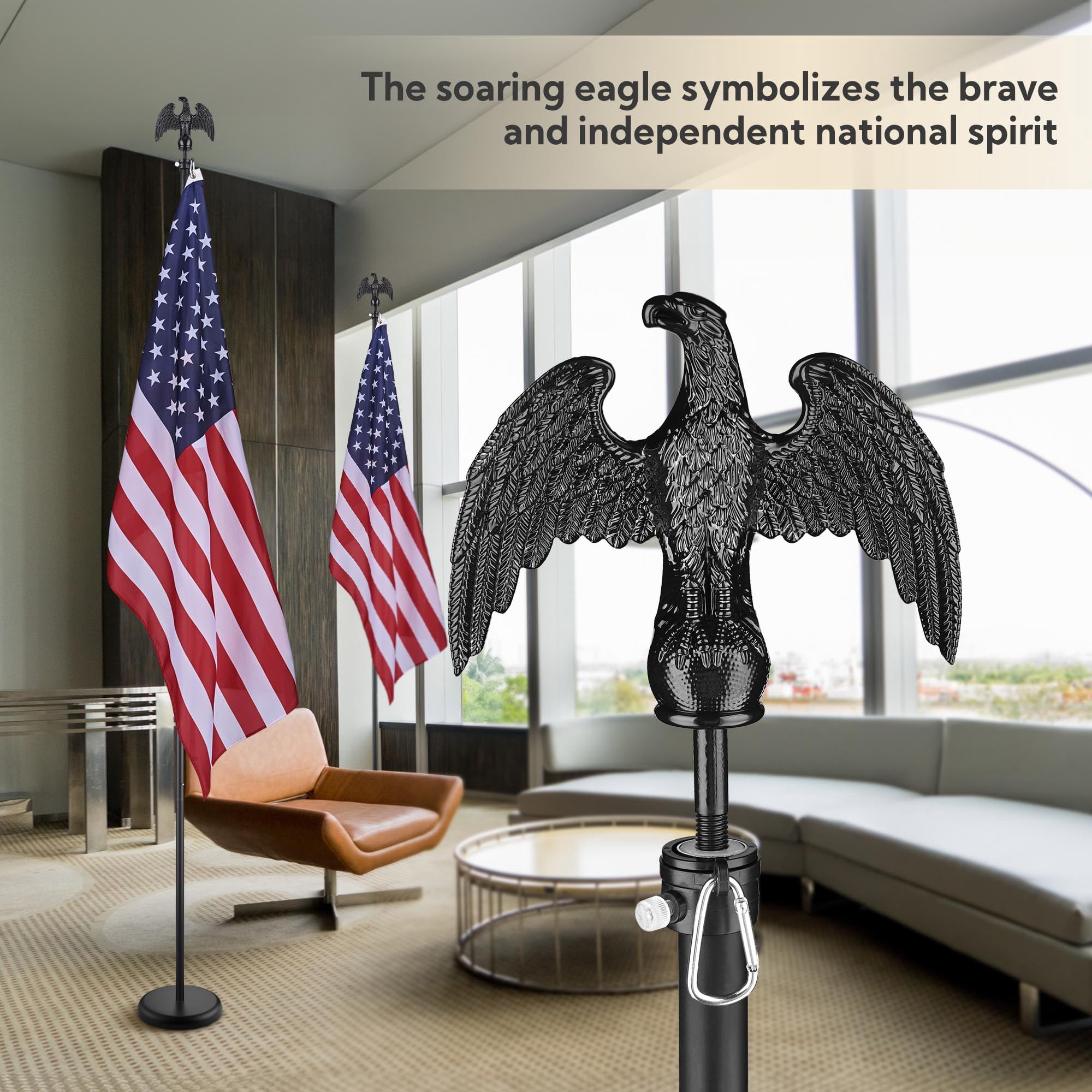 8 Ft Sectional Indoor Flag Pole Kit Eagle Topper Aluminum 3x5 Ft US Flag & Base