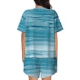 thumbnail image 3 of Picia Teal Turquoise Fluid Stripes Pajamas Sets for Women Soft Short-Sleeved Pjs with Lounge Shorts Two Piece Sleepwear-Medium, 3 of 9