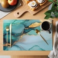 thumbnail image 2 of Turquoise Gold Marble Placemats Set of 12 Abstract Simple Teal Geometric Place Mats Indoor Wipeable Table Mats Washable Cloth Dining Table Placemats for Kitchen Holiday Party Home Decor 13x19 Inch, 2 of 9
