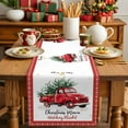 thumbnail image 4 of Red Christmas Truck Cotton Linen Table Runner for Dining Kitchen, Winter Xmas Trees Snowflake Holiday Wedding Outdoor Party Tablerunners Decoration, Dresser Scarf Coffee Tablecloth Runners 16"x72", 4 of 9