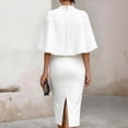 thumbnail image 4 of Womens Crew Neck Cape Sleeve Solid Color Slim Package Hip Dress Nightclub Dress White XXL(XXL), 4 of 5