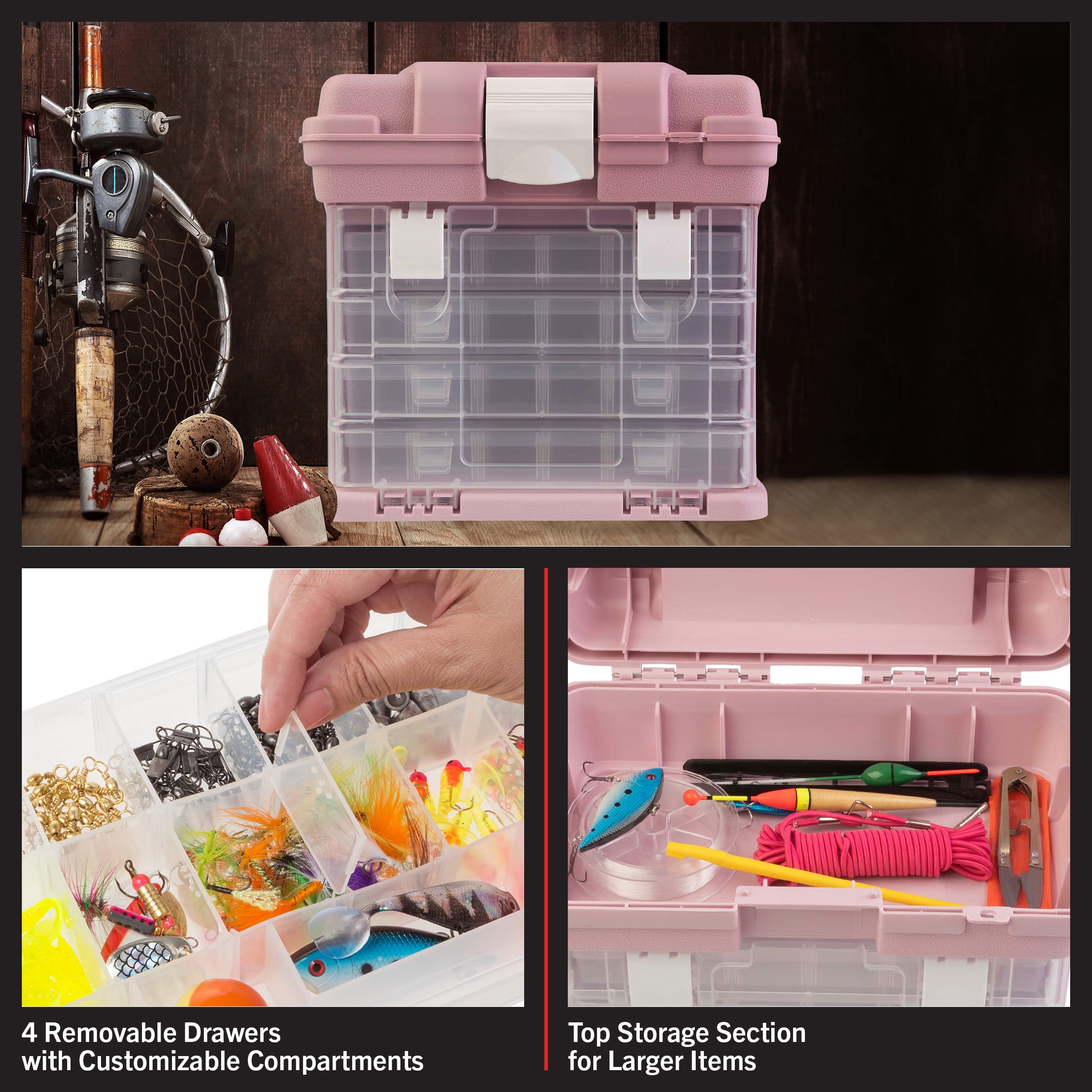 Stalwart Small Parts Organizer Toolbox for Hardware, Tackle or Crafts, Pink