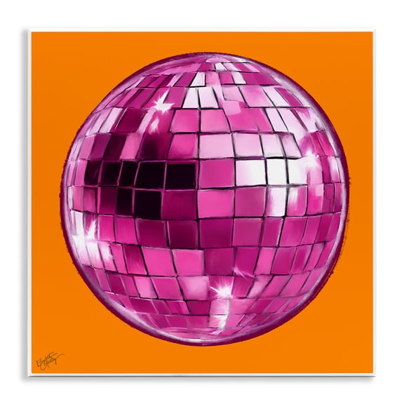 Stupell Industries Disco Ball on Orange Novelty & Humor Painting Unframed Art Print Wall Art, 12 x 12