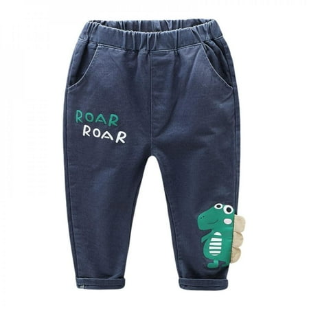 

Elaydool Autumn Spring Baby Boys Trouder Casual Straight Pants Kids Boys Cartoon Dinosaur Print Elastic Waist Full Length Pants