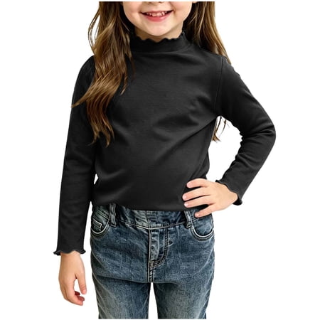 vdgthytj Little Girls Clothes Long Sleeve Tops Ruffle Turtleneck Loose Casual Blouses Fall Base Layer Tops for 1-10 Years