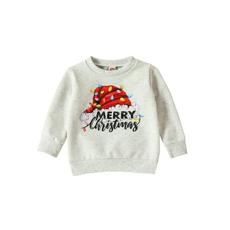 

LWXQWDS Infant Toddler Baby Boys Girls Christmas Pullover Christmas Hat/Snowman Print Long Sleeve Loose Autumn Sweatshirt Light Gray 0-6 Months