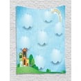 thumbnail image 1 of Fairy Tale Tapestry, Hanging Clouds and Rainbow on Polka Dotted Background with Houses and Trees, Wall Hanging for Bedroom Living Room Dorm Decor, 60W X 80L Inches, Multicolor, by Ambesonne, 1 of 2
