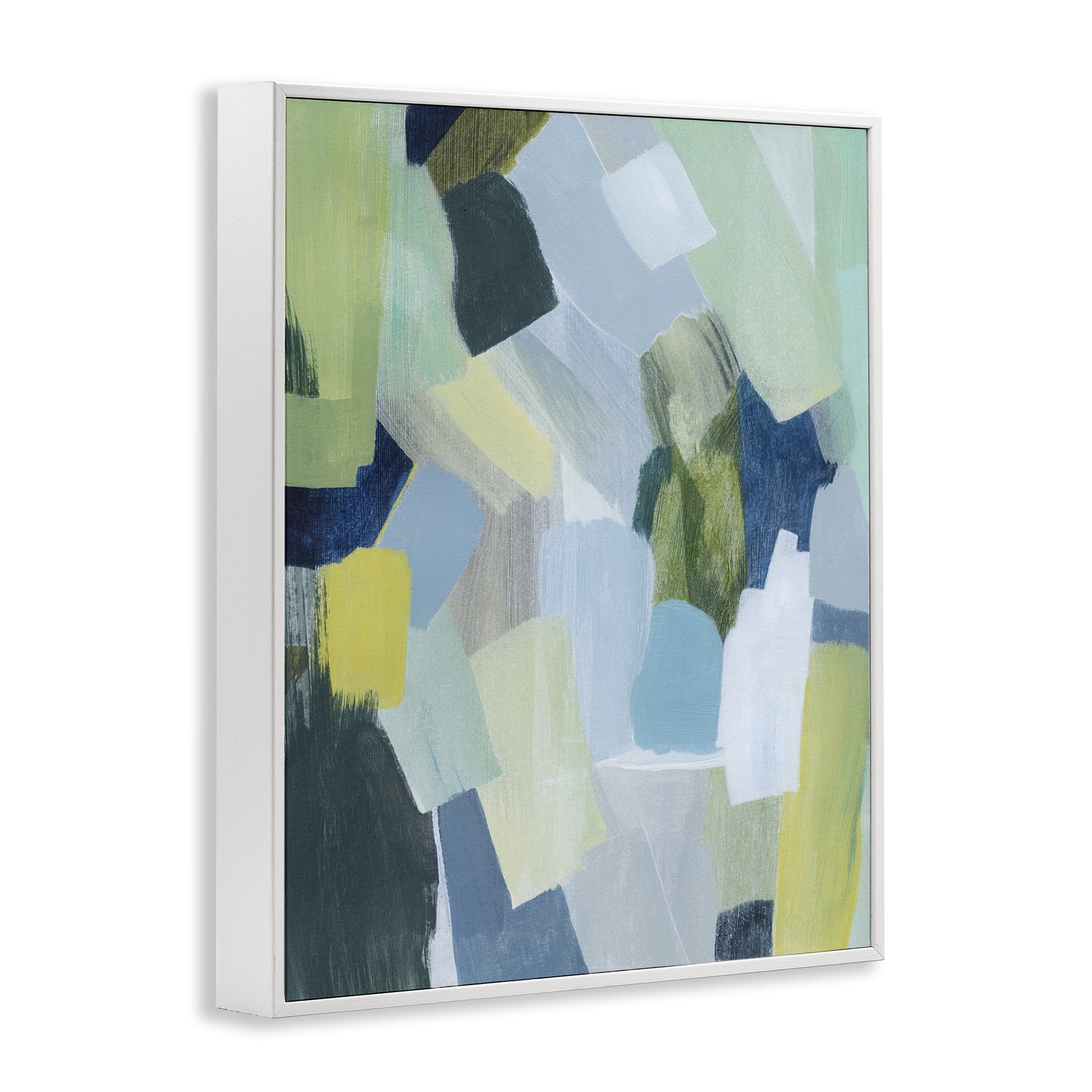 Stupell Industries Layered Green Brush Strokes Abstract Painting White Framed Art Print Wall Art, 24 x 30