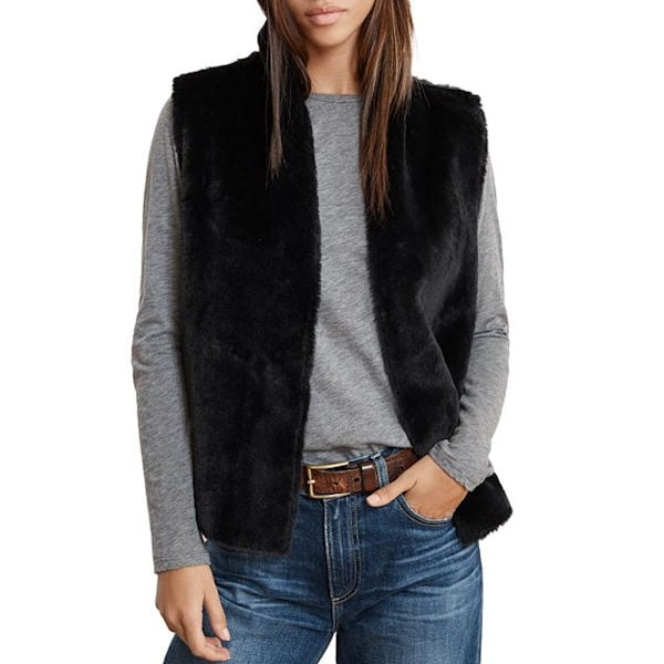 Masseys Women's Reversible Faux Fur & Faux Suede Vest in Black - 2X
