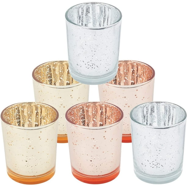 Candelabros votivos de vidrio de mercurio, portavelas de té, juego de vasos para velas de vidrio chapado