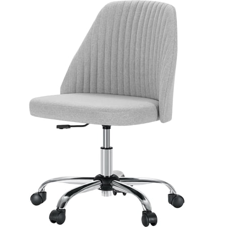 edx makeup chair armless office chair with wheels, comfortable home office desk chair, adjustable swivel upholstered fabric makeup task computer chair, gray