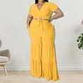 thumbnail image 5 of GERsome Women's 2 Piece Outfits Short Sleeve Strappy Crop Tops and High Waist Wide Leg Pant Sets Plus Size Lounge Outfits XL-5XL (Yellow,3XL), 5 of 6