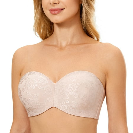 

DELIMIRA Women s Strapless Minimizer Bra for Large Bust Underwire Non-Padded Jacquard