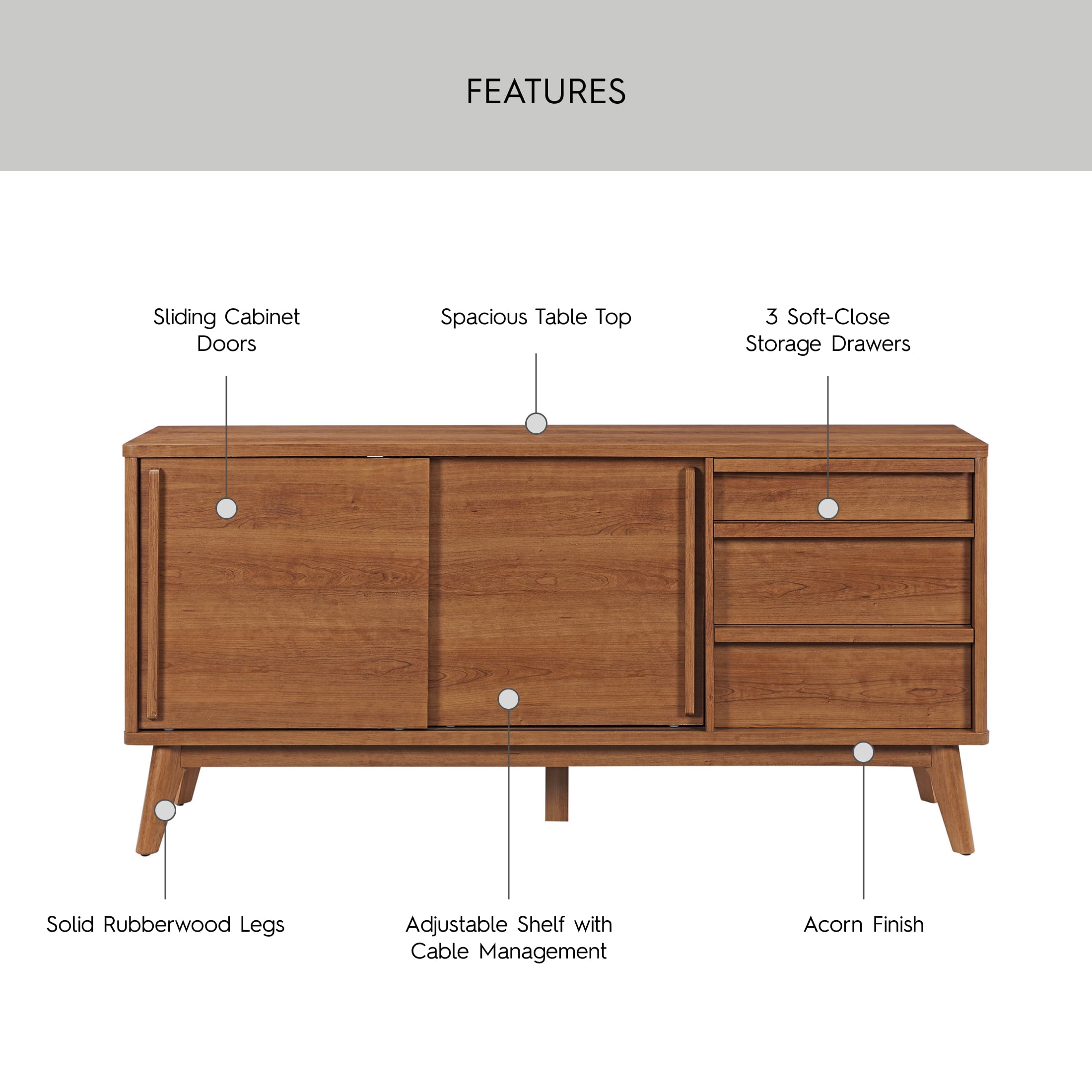 Better Homes & Gardens Greyson TV Stand for TVs up to 70”, Acorn Finish