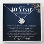 40 Year Work Anniversary Appreciation Love Knot Necklace, Employee Years of Service Recognition Jewelry, Employee Congratulations Gift 40 Years, White Love Knot Necklace