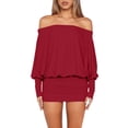thumbnail image 2 of LWavelet Women's Off-the-Shoulder Batwing Sleeve Bodycon Mini Dress for Party & Club Wear Red S, 2 of 6